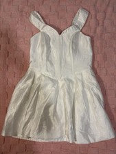 Vestido corto blanco sin mangas ajustado y acampanado para mujer talla L rayón poliéster nailon