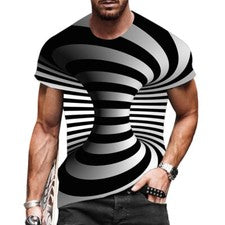 ⭐Camiseta Hombres 3D Ilusión Óptica Novedad Manga Corta Negro Blanco Espiral Tee