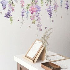 Calcomanía adhesiva de arte de pared de transferencia floral con flores de mariposa decoración del hogar extraíble/AU