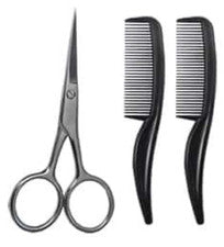 Kit de aseo de vello facial para hombre - tijera, 2 peines para bigote/barba #SC-9026