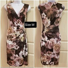 Vestido ceñido al cuerpo de moda para mujer hasta la rodilla sin mangas elástico floral M nuevo