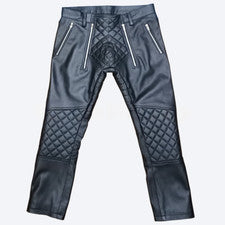 Pantalones gay de cuero genuino de piel de oveja acolchados de cuero negro ajustados para hombre
