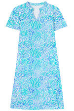 Vestido para mujer - Vestido estampado azul turquesa - Vestido midi - Grande - Algodón