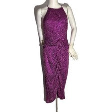 Vestido para mujer Belle Badgley Mischka talla 8 lentejuelas noche rosa fucsia (47