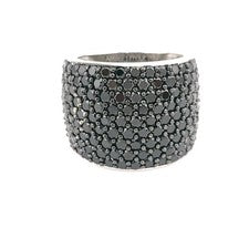 Nuevo Anillo PJC Plata de Ley 925 17mm Banda Ancha Pavé Espinela Negra Talla 6