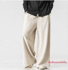 Pantalones sueltos de lino y algodón para hombre Kung Fu Tai Chi moda china pantalones de pierna ancha