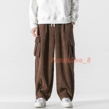 Moda Para Hombres Pierna Ancha Pana Pantalones Bolsillo Carga Informal Pantalones Sueltos