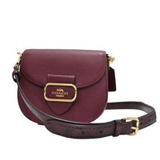 Cartera para mujer Coach Morgan Saddle Bag correa desmontable imán negro cereza nueva