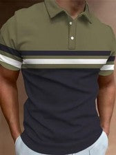 Polo Hombres Camisetas Vestido Moda Golf Rayas Cuello Botone Azul Verde Top
