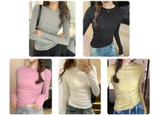 Camisetas para mujer primavera otoño lisas ajustadas manga larga cuello en O