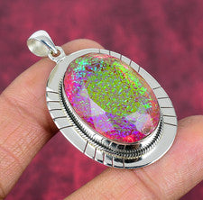 Colgante de plata de ley 925 hecha a mano con piedras preciosas de ópalo triple rosa joyería