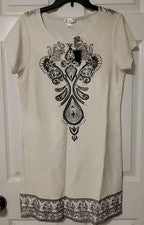 Nuevo con etiquetas Vestido para mujer talla S VENUS, marfil con diseños negros y abalorios