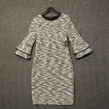 TACERA Mármol Tweed Mujer S Negro Blanco Vestido Cambio Doble Campana Manga Pullover