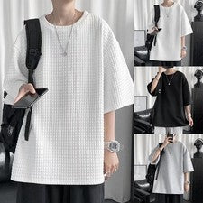 Hombres Top Informal Mangas Cinco Cuartos Estilo Coreano Camiseta Regular Moda Nueva