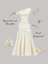 Elegante Vestido Largo Asimétrico Mujer Colores Albaricoque