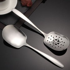 Juego de cucharas de acero inoxidable macizo y ranurado 25,3 cm cabeza cuadrada para