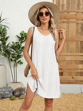 Vestido suelto cuello redondo sin mangas monocromático para mujer ocio verano