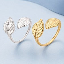 Anillo Abierto Acero Inoxidable Chapado en Oro 18K Hoja Plata Mujer Moda R215