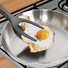 Pinzas de espátula abatibles de agarre 2 en 1 para huevos, panqueques, hamburguesas y más.