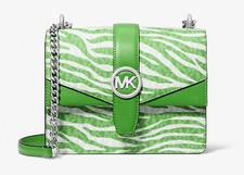Nuevo Bolso Bandolera Michael Kors Para Mujer Greenwich Pequeño Estampado de Animales Logo Verde