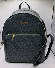 Mochila para mujer Michael Kors Abbey MK Signature GRANDE negra jacquard logotipo dorado