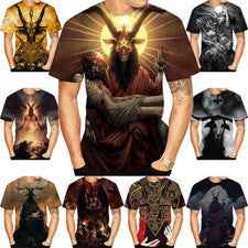Camiseta Top Unisex Manga Corta Informal Para Hombre Estampado 3D Moda Satanás Harajuku