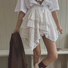 Primavera y Verano 2025 Moda Dobladillo Irregular Cintura Elástica Encaje Corto Para Mujer Co