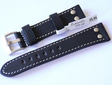 Correa de reloj de cuero Eichmüller 22 mm correa de repuesto negra con costura blanca, tachuelas