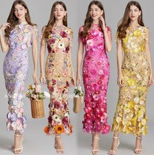 Vestido de noche de sirena paquete de cadera bordado flores 3D de malla de moda para mujer nuevo sin etiquetas