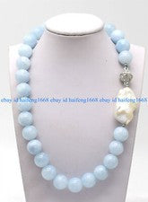 Riesig 14mm Blau Aquamarin Edelstein & Weiß Barock Keshi Perle Halskette 16-28"