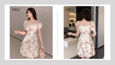 VESTIDO FLORAL SHEIN MUJER DAZY DISEÑADOR CUELLO CUADRADO MANGA ABULLONADA ~ TALLA L ~ NUEVO CON ETIQUETAS