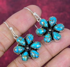Pendientes de plata de ley 925 hechos a mano con piedras preciosas turquesa cobre azul joyería