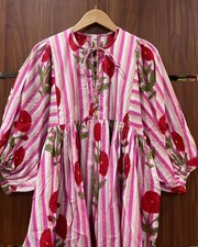 Maxi Vestido Estampado Algodón Rosa Rayas Cuello Profundo Vestido Mujer Moda Ropa EE. UU.