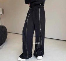 Pantalones negros sueltos con cremallera gótica punk diseño de moda para hombre pantalones informales juveniles