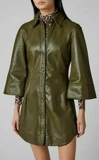 Sexy LO ÚLTIMO Vestido Camisa Para Mujer Cuero 100% Real Suave Piel de Oveja Elegante Vestido