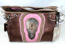 Cartera de mano para mujer - Montana West - Cuero marrón/rosa brillante - ¡Nueva!