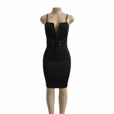Cindy Moda Verano Sexy Mujer Vendaje Profundo Cuello en V Con cordones Midi Vestido de Fiesta