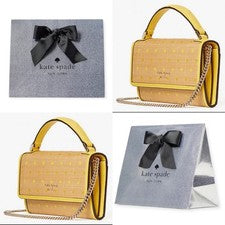 Bolso Bandolera Kate Spade Ruleta Asa Superior Amarillo Rafia con Brillo Regalo con
