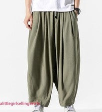 Pantalones informales harén sueltos estilo chino para hombre Yoga Kung Fu pierna ancha pantalones largos