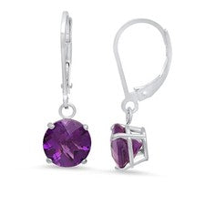 Pendientes colgantes MAX+PIEDRA con respaldo de palanca piedras preciosas redondas plata de ley 925 8 mm