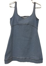Mujer Azul Denim Algodón Informal Verano Abierto Elástico Cremallera Lateral Talla L Solero