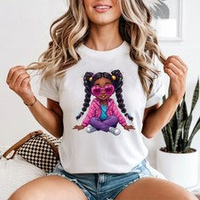 Niña Rosa Corazón Gafas Mujer Camiseta Moda Urbana Negra Niña Magic Gift