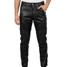 Pantalón de motociclista de cuero negro real para hombre ropa exterior elegante estilo motocicleta salto