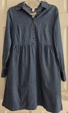 NUEVO Vestido Nine West Para Mujer Costura Lateral Bolsillos Suave Cómodo Denim XS Azul