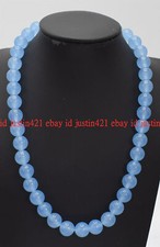 Bonito collar de piedras preciosas redondas de jade azul natural 6/8/10/12 mm joyería 16-36" AAA