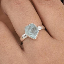 Anillo de aguamarina en bruto plata de ley 925 cojín piedras preciosas anillo joyería