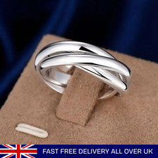 Genuino 925 Plata de Ley 3 Bandas Anillo Ruso Todas las Ocasiones Mujer Talla