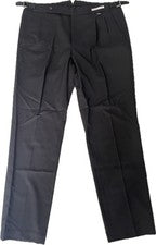 PAOLONI NEGRO LANA VIRGEN LIGERO SLIM FIT PANTALONES HOMBRE TALLA IT-52 US-36 NUEVO CON ETIQUETAS