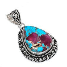 Colgante de joyería de plata de ley 925 con piedras preciosas turquesa de algodón caramelo 2,21" s761