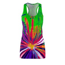 Vestido para mujer espalda cruzada estampado futurista neón tropical naturaleza colorido